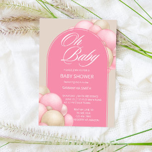 Convite Oh, belezinho rosa, balões brancos archam minimali