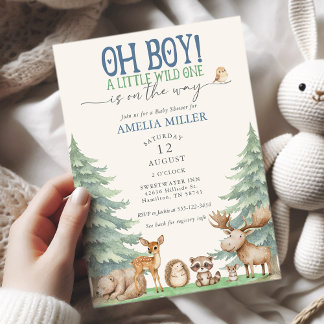 Convite Oh Boy A Little Wild One Forest Animal Baby Shower