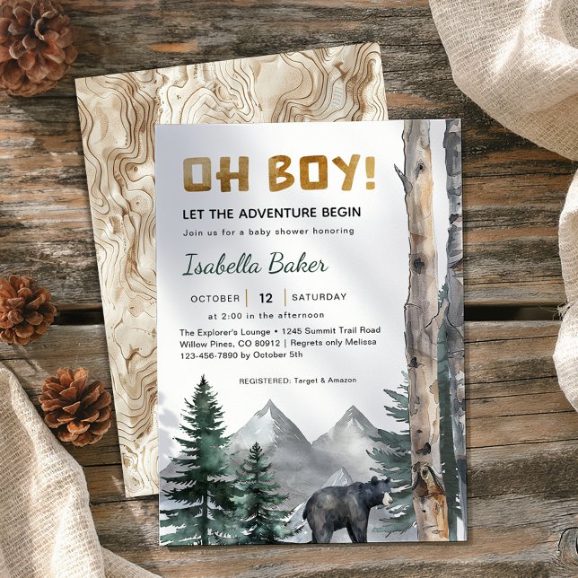 Convite Oh Boy Adventure Begin | Chá de fraldas de Urso da (Oh Boy Baby Shower Invite)