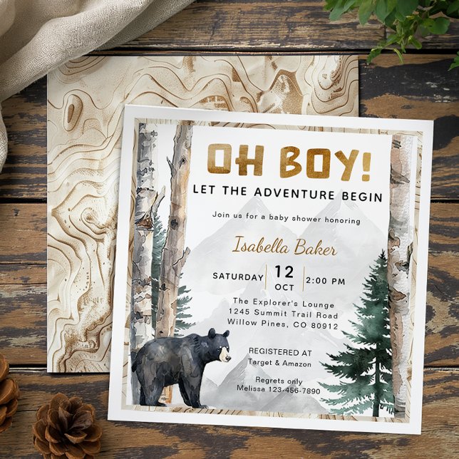 Convite Oh Boy Adventure Begin | Chá de fraldas de Urso Qu (Baby Shower Invite)