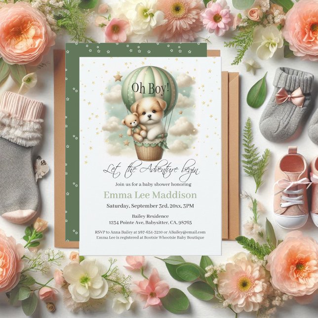 Convite Oh Boy Adventure Puppy Hot Air Balloon Chá de fral (Criador carregado)