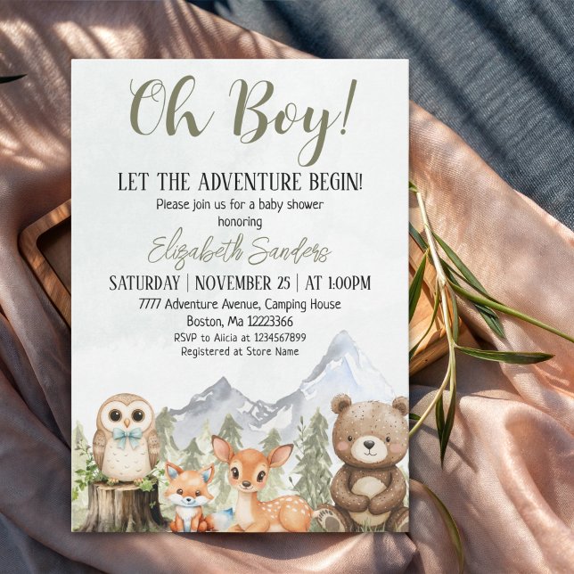 Convite  Oh Boy Adventure Woodland Animals Baby Shower (Criador carregado)