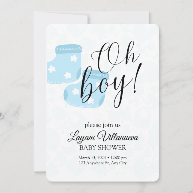Convite "Oh Boy" Baby Shower Invitation  (Frente)