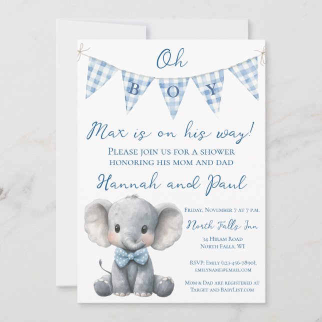 Convite Oh Boy Baby Shower Invitation with Book Request (Frente)