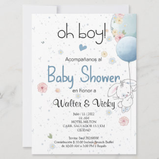 Convite Oh boy! baby shower lindo conejito