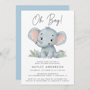 Convite Oh Boy Blue Baby Elephant Chá de fraldas