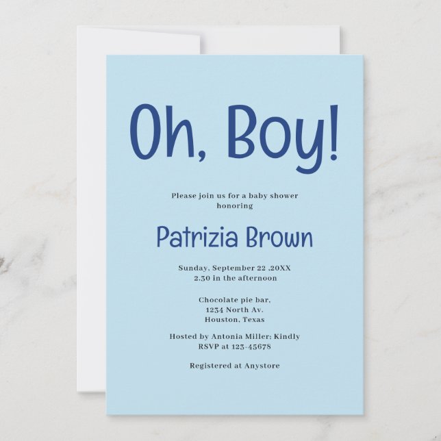 Convite Oh Boy Blue Baby Shower  Invitation (Frente)