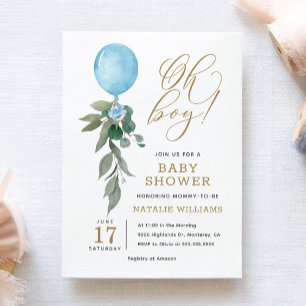 Convite Oh Boy Blue Balloon Greeneration Chá de fraldas