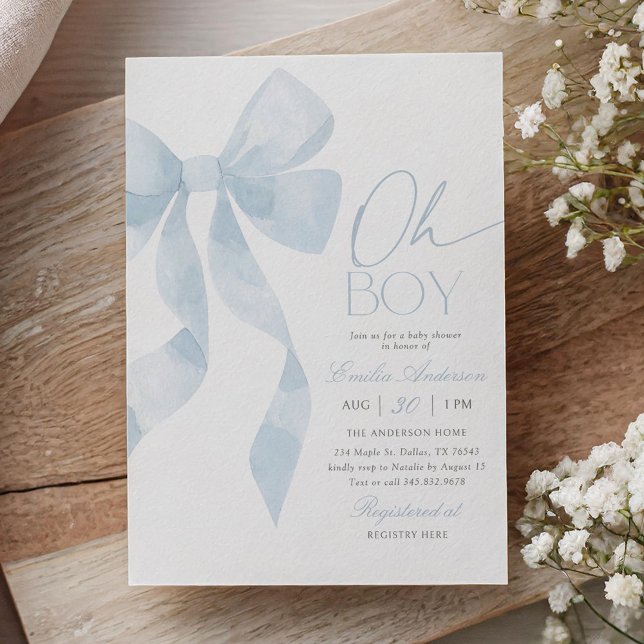 Convite Oh Boy Blue Bow Baby Shower (Criador carregado)