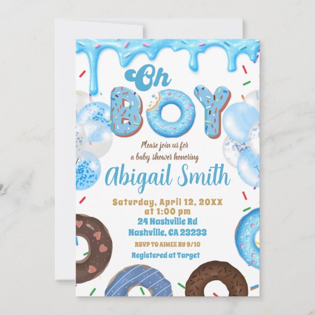 Convite Oh Boy Blue Donut baby shower Invitation (Frente)