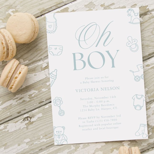 Convite Oh Boy Blue Hand Drawn Baby Shower (Criador carregado)