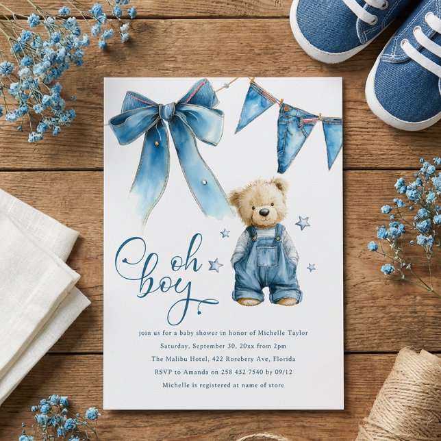 Convite Oh Boy | Blue Jean Baby Denim Baby Shower (Criador carregado)