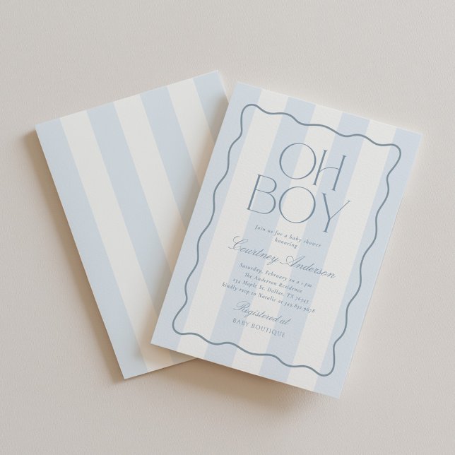 Convite Oh Boy Blue Modern Striped Baby Shower (Criador carregado)