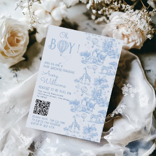 Convite Oh Boy Blue Toile Safari Chá de fraldas