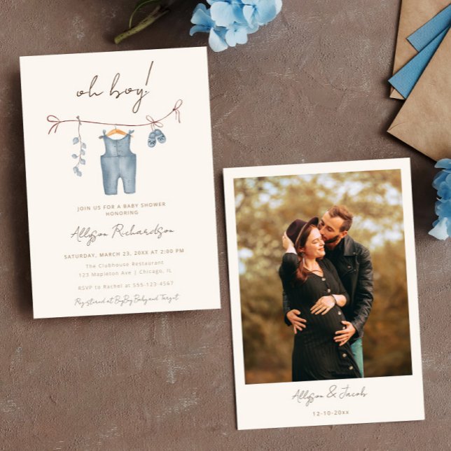 Convite Oh Boy Boho roupas de bebê chá de fraldas azul (Criador carregado)