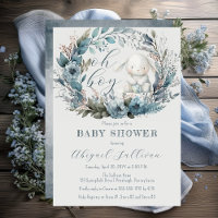 Oh Boy Bunny Rabbit Blue Floral Wreath Chá de fral