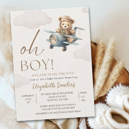 Convite Oh Boy,  Cute Bear Baby shower boy