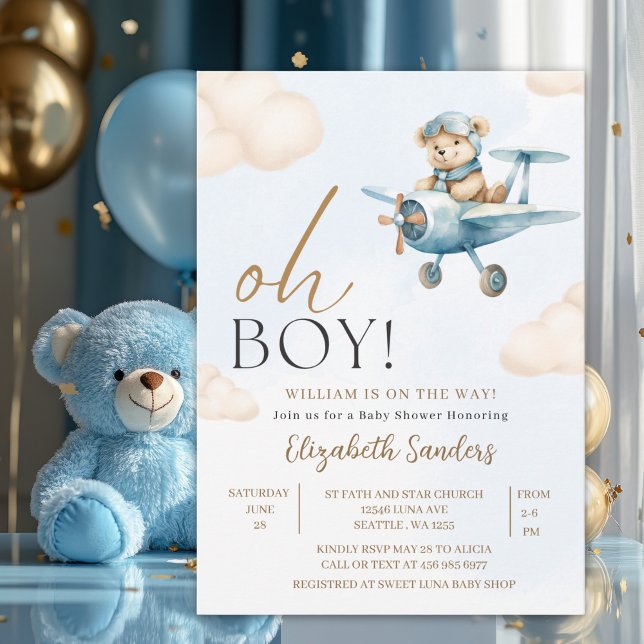 Convite Oh Boy,  Cute Bear Baby shower boy (Criador carregado)