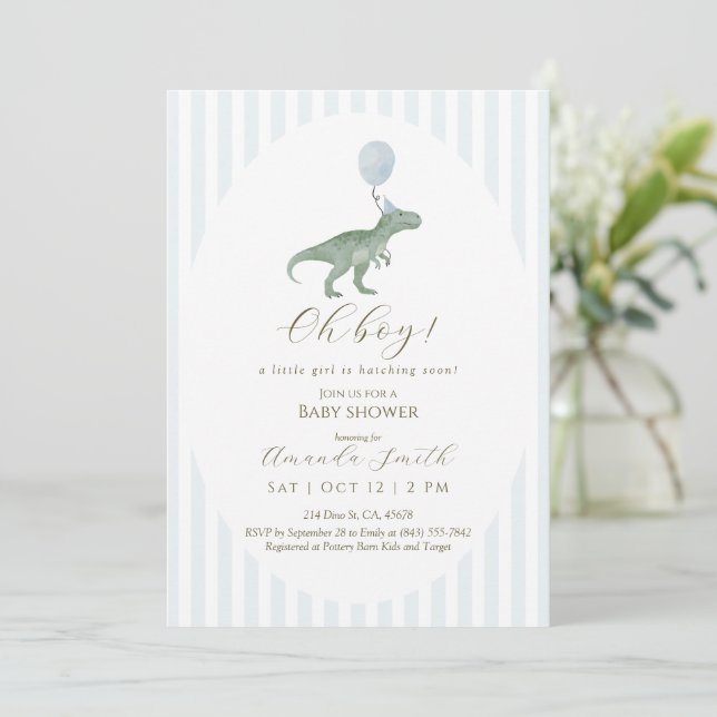 Convite Oh Boy Dinosaur Baby Shower Invitation (Em pé/Frente)