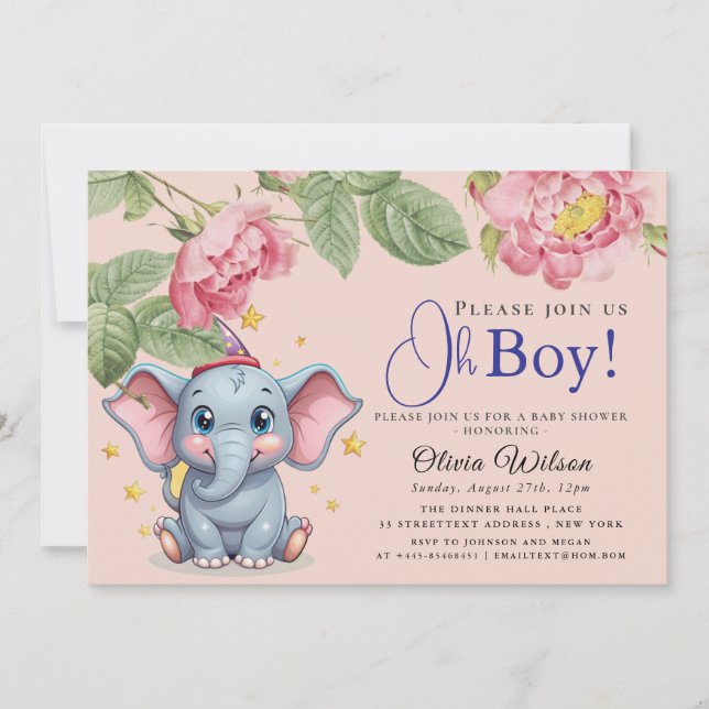 Convite Oh Boy Elephant Baby Shower Invitation (Frente)