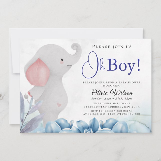 Convite Oh Boy Elephant Baby Shower Invitation (Frente)