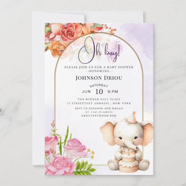 Convite Oh Boy Elephant Baby Shower Invitation (Frente)