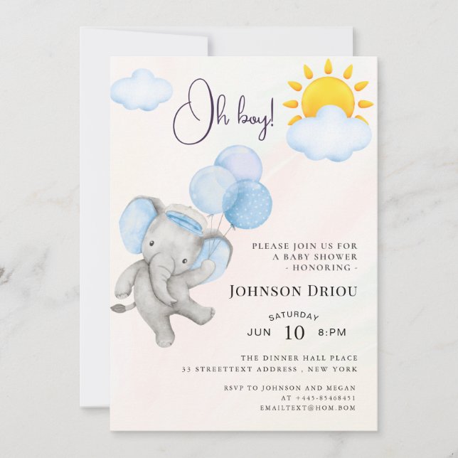 Convite Oh Boy Elephant Baby Shower Invitation (Frente)