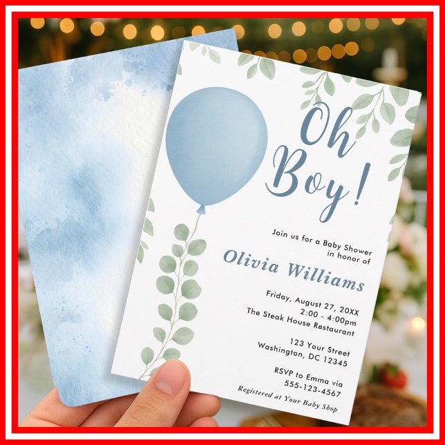Convite Oh Boy Eucalyptus Blue Balloon Baby Shower (Criador carregado)
