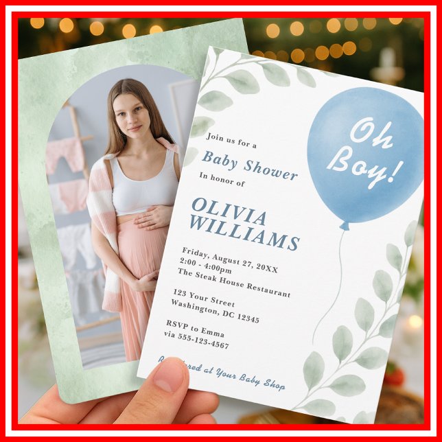 Convite Oh Boy Eucalyptus PHOTO Greenery Baby Shower (Criador carregado)