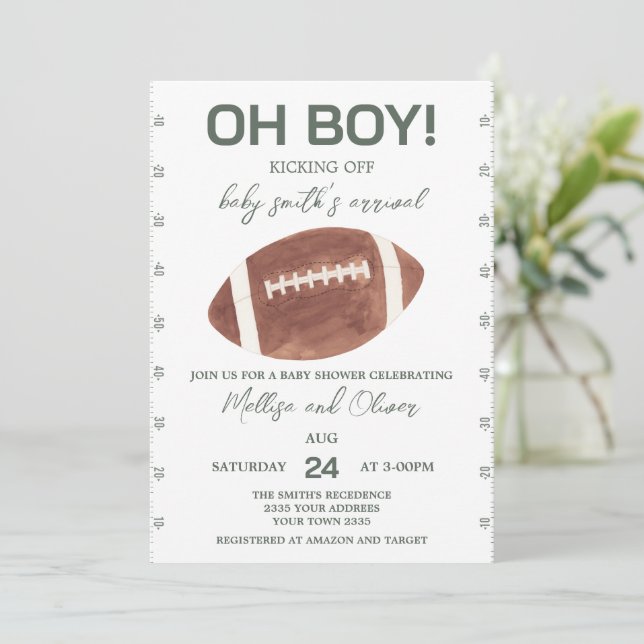 Convite Oh Boy Football Baby Shower (Em pé/Frente)