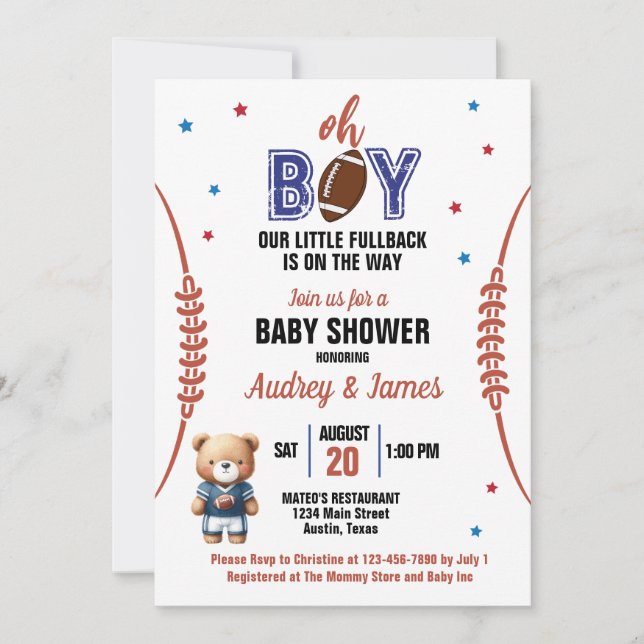 Convite Oh Boy Football Theme Baby Shower (Frente)
