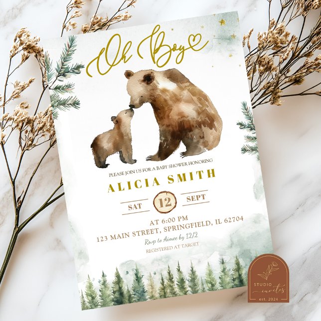 Convite Oh Boy Forest Bear baby shower invitation (Criador carregado)