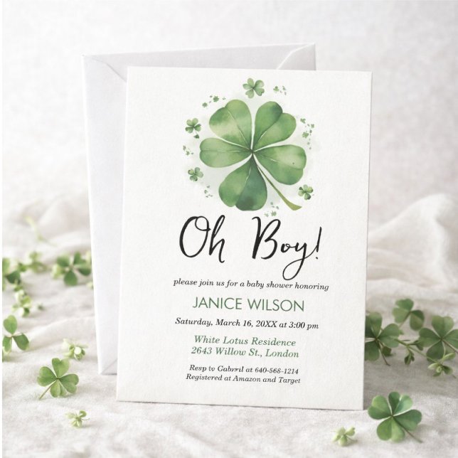 Convite Oh Boy Green Shamrock St. Patricks Day Baby Shower (Criador carregado)