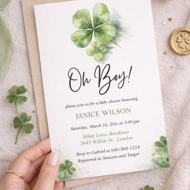 Convite Oh Boy Green Shamrock St. Patricks Day Baby Shower (Criador carregado)