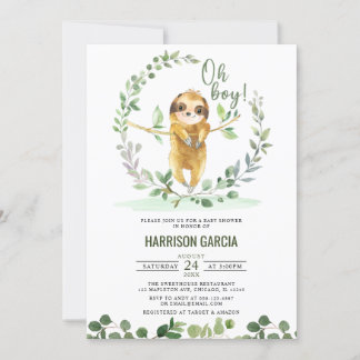 Convite Oh Boy Greenery Floral Bonito Chá de fraldas