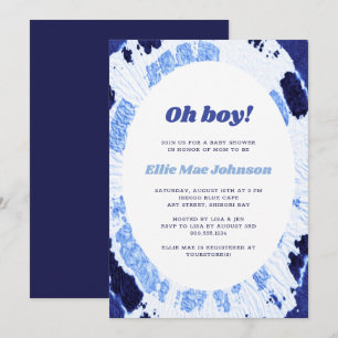 Convite Oh Boy Indigo Azul Shibori Tie Dye Chã de Bebê