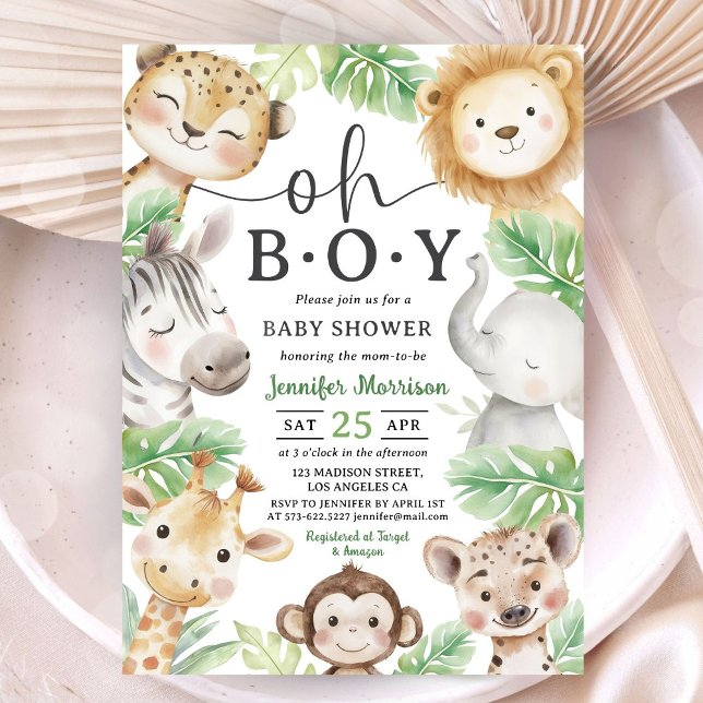 Convite Oh Boy Jungle Baby Shower Safari Animal Invitation (Criador carregado)