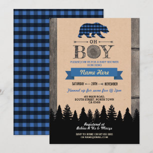 Convite Oh Boy Lumberjack Chá de fraldas Blue Bear Convide