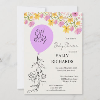 Convite Oh Boy! Modern Blue Balloons Baby Shower