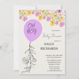 Convite Oh Boy! Modern Blue Balloons Baby Shower