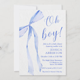 Convite Oh boy! Modern Blue bow baby shower