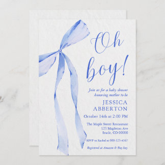 Convite Oh boy! Modern Blue bow baby shower