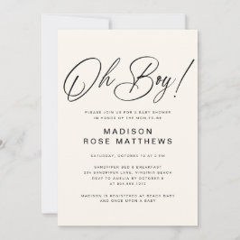 Convite Oh Boy Modern Script Dusty Blue Baby Shower  Invit