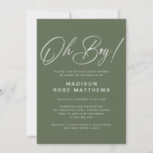Convite Oh Boy Modern Script Sage Olive Baby Shower