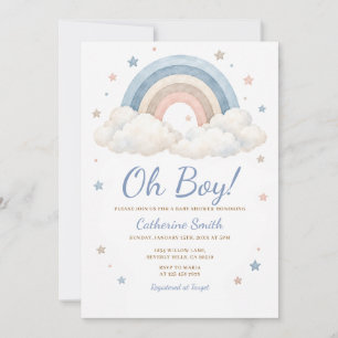Convite Oh Boy Pastel Arco-íris Chá de Bebê Estrelas Brilh