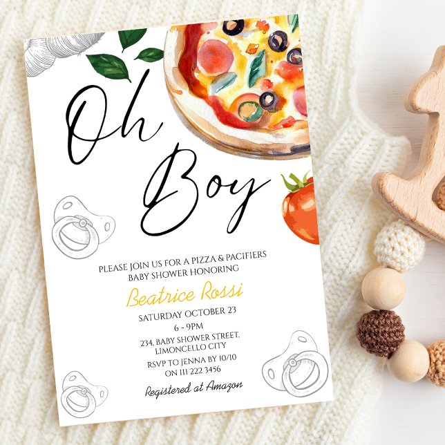 Convite Oh Boy Pizza Pacificadores Chá de fraldas Italiano (Oh Boy Pizza Pacifiers Italian Baby Shower Invitation)
