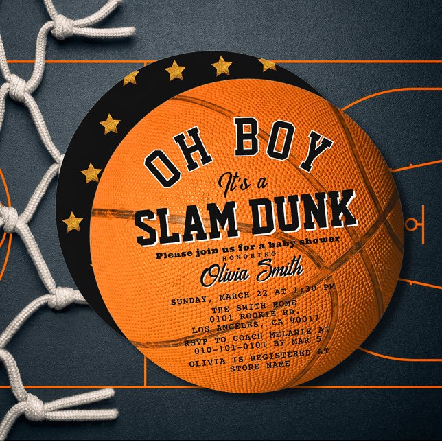 Convite Oh Boy Slam Dunk Basketball Boy Baby Shower Circle (Criador carregado)