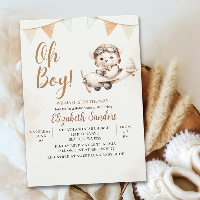 Convite Oh Boy,  Teddy Bear Baby shower boy (Criador carregado)