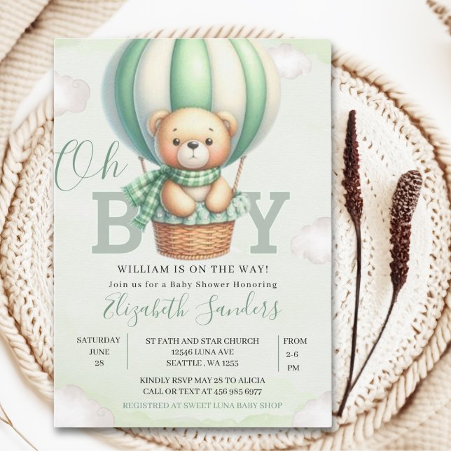 Convite Oh Boy,  Teddy Bear Baby Shower Boy (Criador carregado)