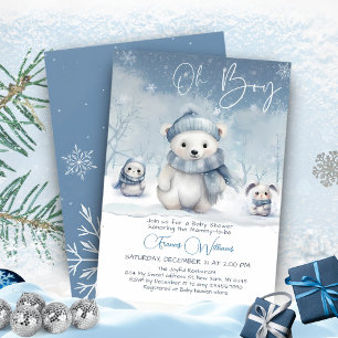 Convite Oh Boy Winter Woodland Baby Shower Editável